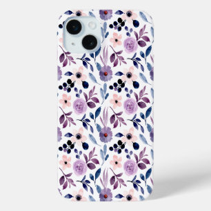 Funda Para iPhone 15 Mini Diseño floral delicado con hojas de lavanda navy