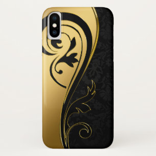 Funda Para iPhone X Diseño floral dorado y negro