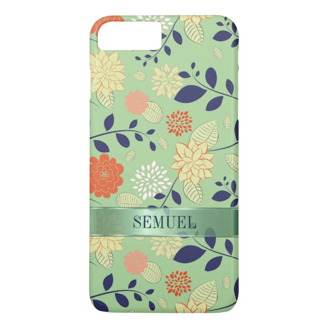 Funda De Case-Mate Para iPhone Diseño floral monogramado Acento metálico (Reverso)