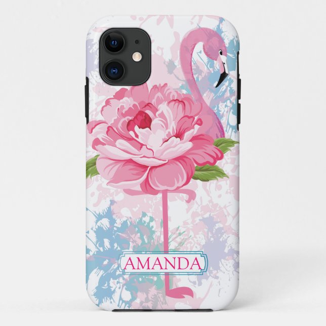 Funda De Case-Mate Para iPhone Diseño floral personalizada de flamingo rosa (Reverso)