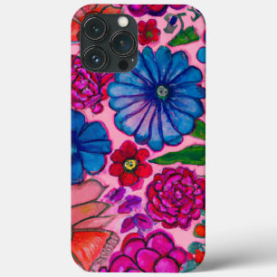 Funda Para iPhone 13 Pro Max Diseño floral rosa y azul