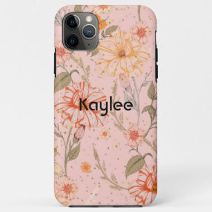 Funda Para iPhone 11 Pro Max Diseño Floral Vintage Melocotón con Brillo Falso