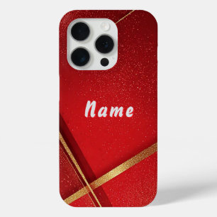 Funda Para iPhone 15 Pro Diseño geométrico abstracto rojo y dorado