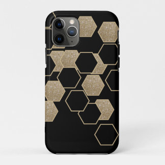 Funda Para iPhone 11 Pro diseño geométrico elegante de hexágono negro y oro