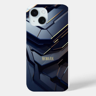 Funda Para iPhone 15 Diseño geométrico moderno en negro y gris con nomb