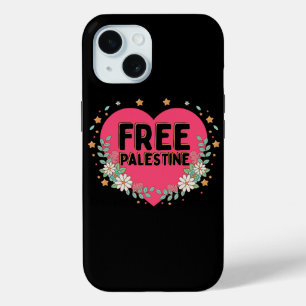 Funda Para iPhone 15 diseño gráfico de corazón palestino lindo
