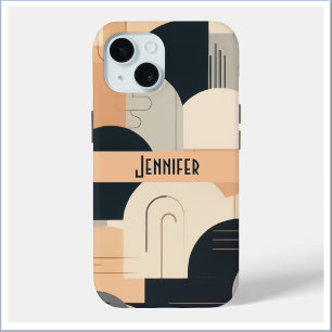 Funda Para iPhone 15 Diseño inspirado en Art Deco en melocotón y negro