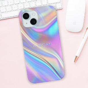 Funda Para iPhone 15 Diseño Irisado, Nombre de Texto Blanco Elegante