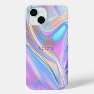 Funda Para iPhone 15 Diseño Irisado, Nombre de Texto Morado Elegante