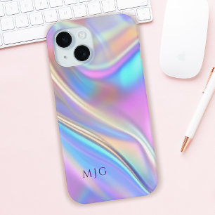 Funda Para iPhone 15 Diseño irlandés, monograma de texto púrpura clásic