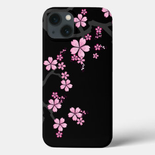 Funda Para iPhone 13 Diseño japonés Black Pink Sakura :