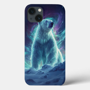 Funda Para iPhone 13 Diseño majestuoso de oso polar con luces boreales
