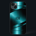 Funda Para iPhone 13 Diseño metálico de imitación verde turquesa monogr<br><div class="desc">Elegante diseño metálico de color verde turquesa, de acero inoxidable con líneas dinámicas. Personalizable y monograma opcional. Está disponible en otros productos. No es metalizado de verdad, pero es una imagen de textura metálica. Si necesita ayuda para personalizar, cambiar el color o cualquier otra cosa a cualquiera de mis diseños,...</div>