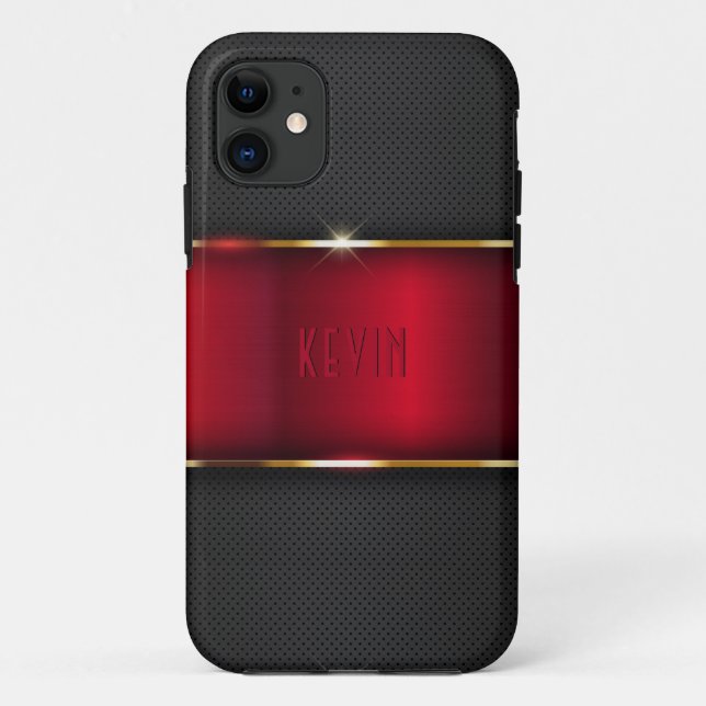Funda De Case-Mate Para iPhone Diseño metálico falso rojo y gris oscuro (Reverso)