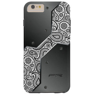 Funda Resistente Para iPhone 6 Plus Diseño metálico negro geométrico y paisley
