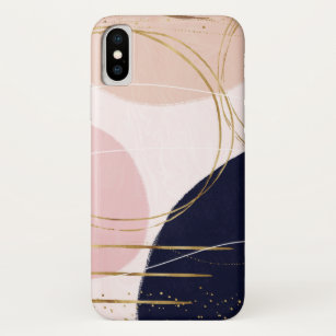 Funda Para iPhone X Diseño minimo rosa con tacos de oro y círculos mod