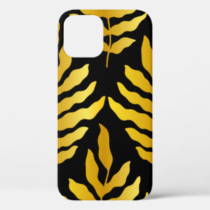 Funda Para iPhone 12 Diseño moderno con hojas. Hojas tropicales de oro