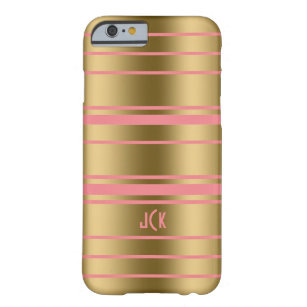 Funda Barely There Para iPhone 6 Diseño moderno de bandas de oro y rosado monograma
