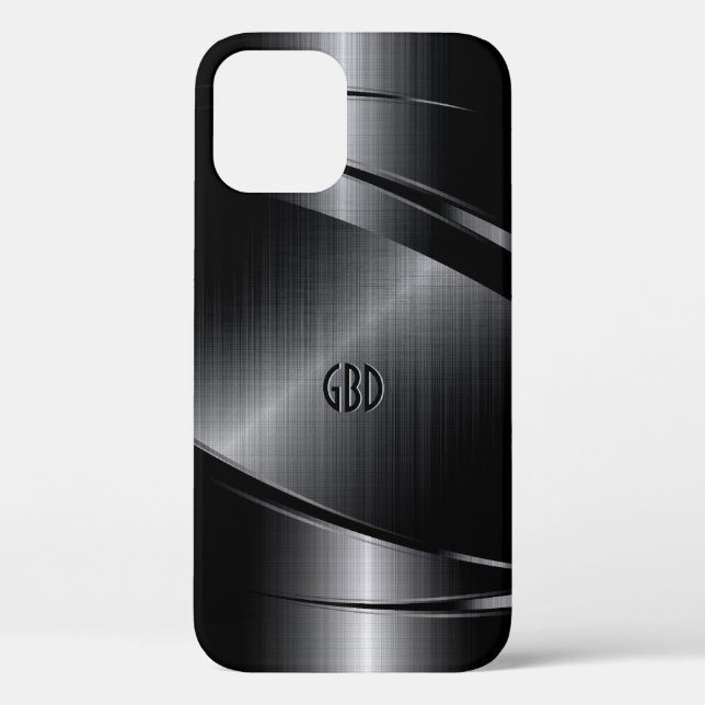 Funda De Case-Mate Para iPhone Diseño negro brillante Aspecto de aluminio cepilla (Reverso )