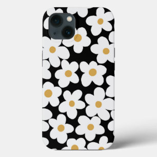 Funda Para iPhone 13 Diseño negro de las flores de margarita grande de 