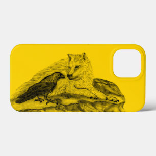 Funda Para iPhone 13 Mini Diseño negro y amarillo de Wolf y Raven