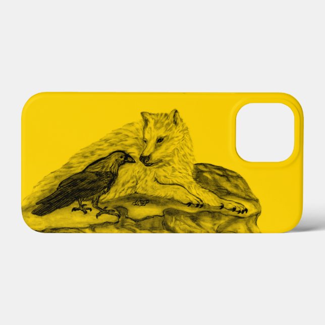 Funda De Case-Mate Para iPhone Diseño negro y amarillo de Wolf y Raven (Reverso (Horizontal))