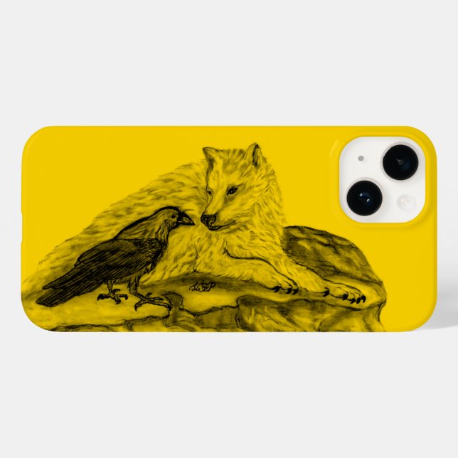 Funda De Case-Mate Para iPhone Diseño negro y amarillo de Wolf y Raven (Reverso  (Horizontal))