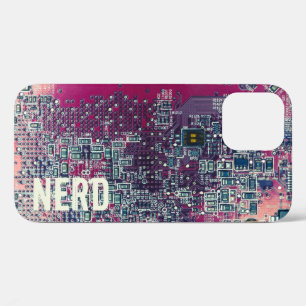 Funda Para iPhone 12 Diseño retro nerd de la tarjeta de circuito rojo