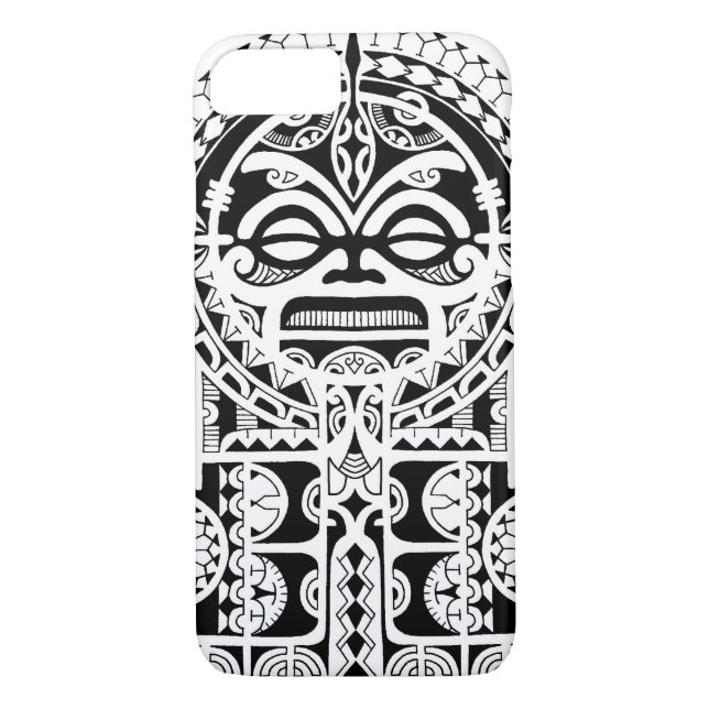 Funda De Case-Mate Para iPhone Diseño tribal polinesio del tatuaje con la máscara (Reverso)