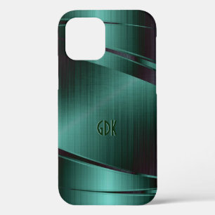 Funda Para iPhone 12 Diseño verde metálico Aspecto de aluminio cepillad