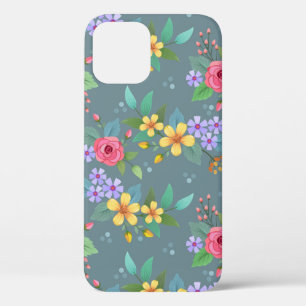Funda Para iPhone 12 Diseño vintage con motivos de flores dibujadas a m