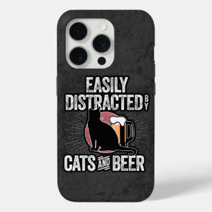Funda Para iPhone 15 Pro Distracción fácil por gatos y cerveza Funda-mate i