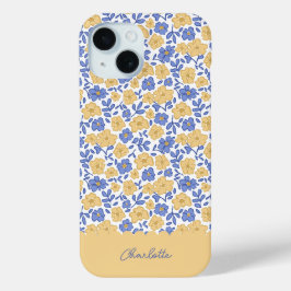 Funda Para iPhone 15 Ditsy Floral Preppy Coquette Girly Yellow and Blue