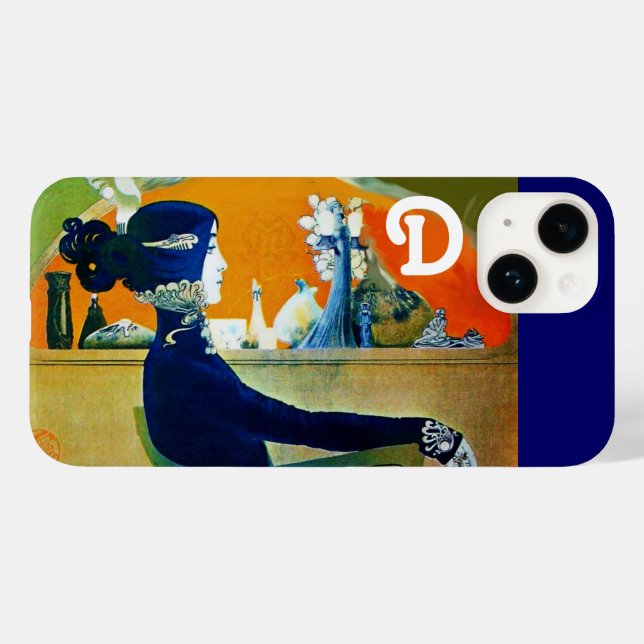 FUNDA DE Case-Mate PARA iPhone DIVA EN AZUL, BELLEZA DE MODA MONOGRAMA (Reverso  (Horizontal))