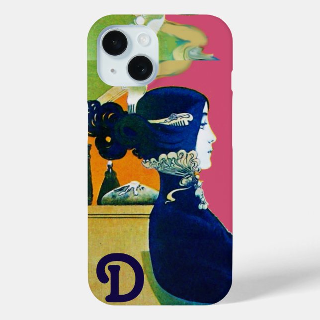 FUNDA DE Case-Mate PARA iPhone DIVA EN AZUL, BELLEZA DE MODA MONOGRAMA (Reverso )