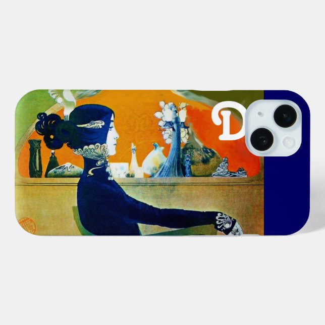 FUNDA DE Case-Mate PARA iPhone DIVA EN AZUL, BELLEZA DE MODA MONOGRAMA (Reverso (Horizontal))