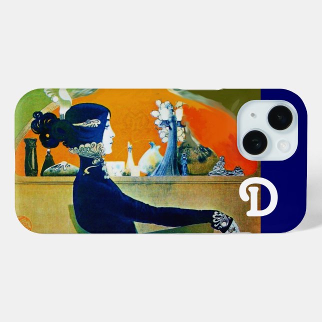 FUNDA DE Case-Mate PARA iPhone DIVA EN AZUL, BELLEZA DE MODA MONOGRAMA (Reverso (Horizontal) )