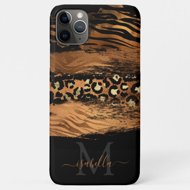 Funda De Case-Mate Para iPhone Diverso Monograma Modern Glitter Cobre Script (Reverso)