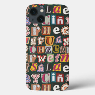 Funda Para iPhone 13 Divertidas letras dibujadas a mano Colorful Green