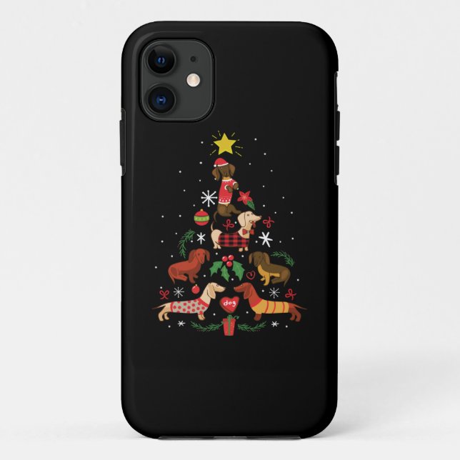 Funda De Case-Mate Para iPhone Divertido árbol de Navidad Dachshund (Reverso)