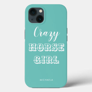 Funda Para iPhone 13 Divertido equino Turquesa Loco Caballo Chica Nombr