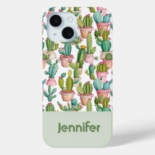Funda Para iPhone 15 Divertido monograma brillante cactus