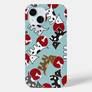 Funda Para iPhone 15 Doggies y huesos cutáneos tontos cachorro azul
