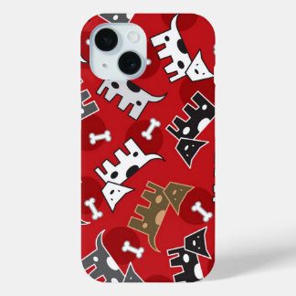 Funda Para iPhone 15 Doggies y huesos picados de pipa de diversión rojo