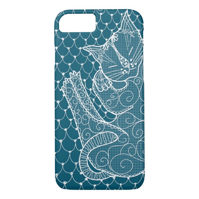 Funda De Case-Mate Para iPhone Doily (azul oceánico) gato durmiente sobre (Reverso)