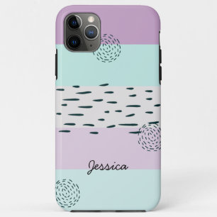 Funda Para iPhone 11 Pro Max Doodle abstracto lila menta gris raya personalizad