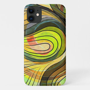 Funda Para iPhone 11 Doodle Amarillo y Marrón de Otoño Con Líneas Negra