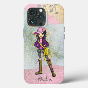 Funda Para iPhone 13 Pro Doodle Dark Hair Chica de moda Nombre