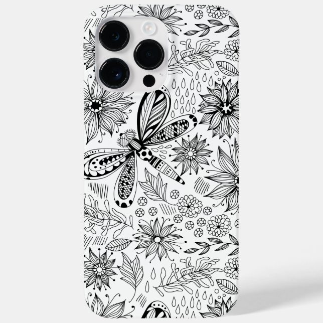Funda De Case-Mate Para iPhone Doodle de libélula y flores (Reverso)