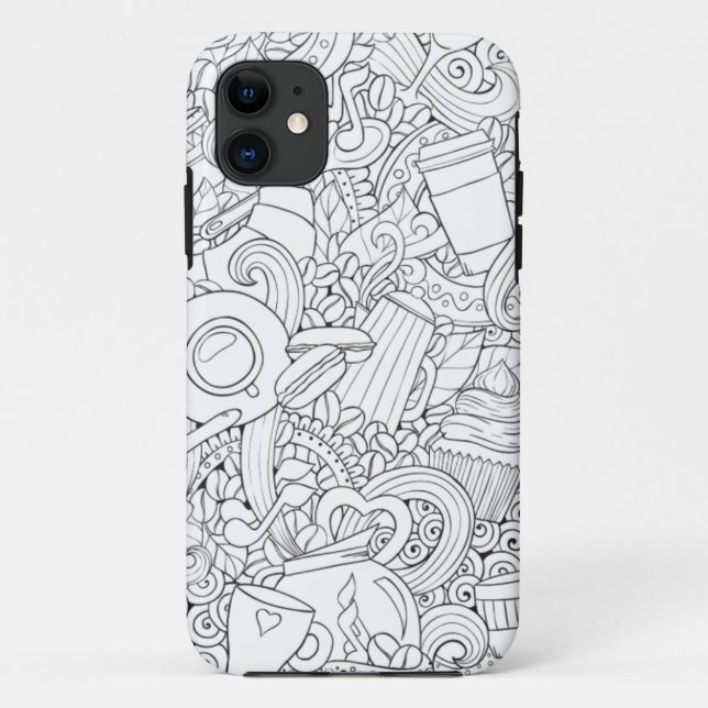 Funda De Case-Mate Para iPhone Doodle del café y del té (Reverso)